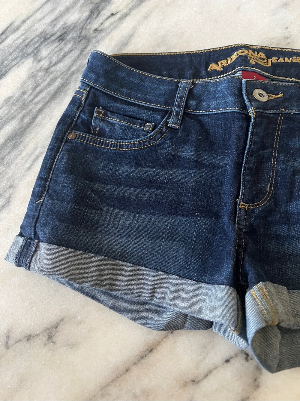 Dark Blue Denim Cuffed Women's Shorts - Picture 3 of 5
